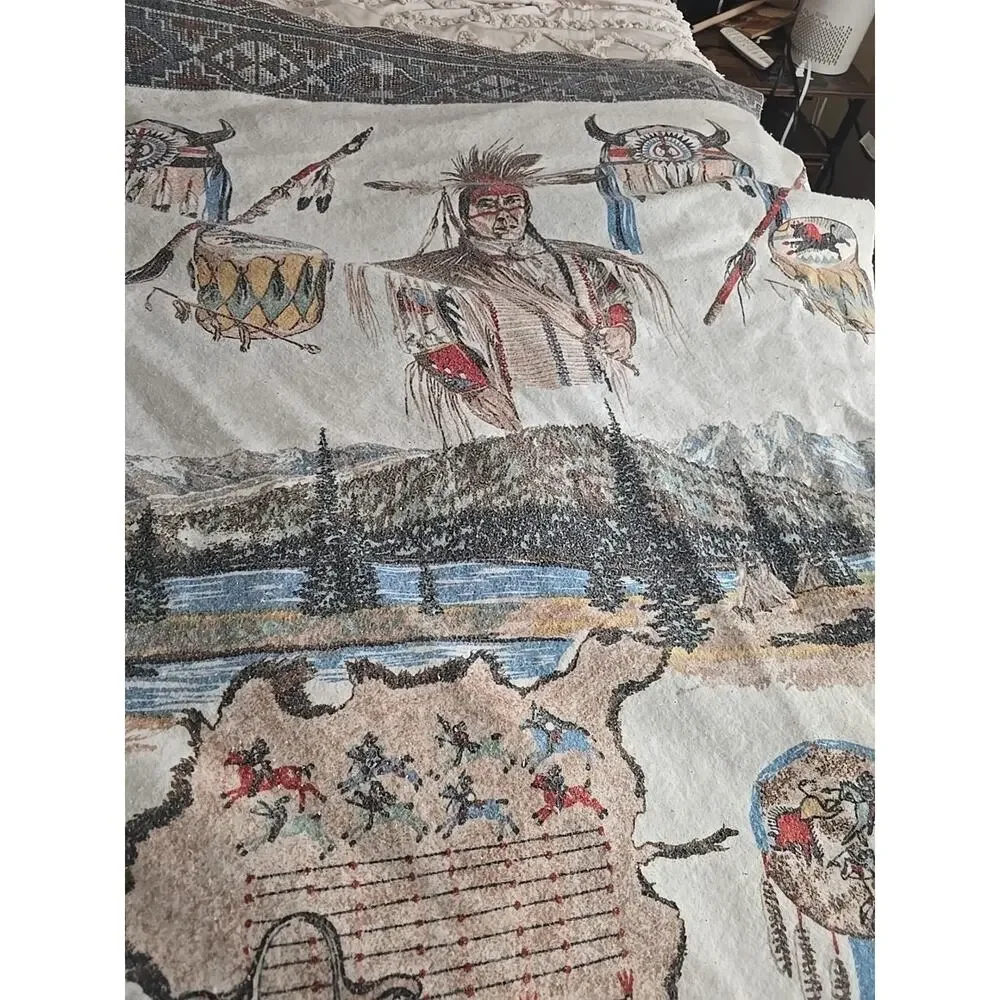 Vtg Aztec Boho Native American‎ Indian Textile Bedding Throw Blanket 77